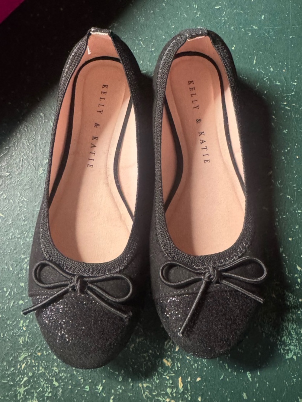 Kelly & Katie Black Glitter Bow Ballet Flats - Girls Size 1 - NEW